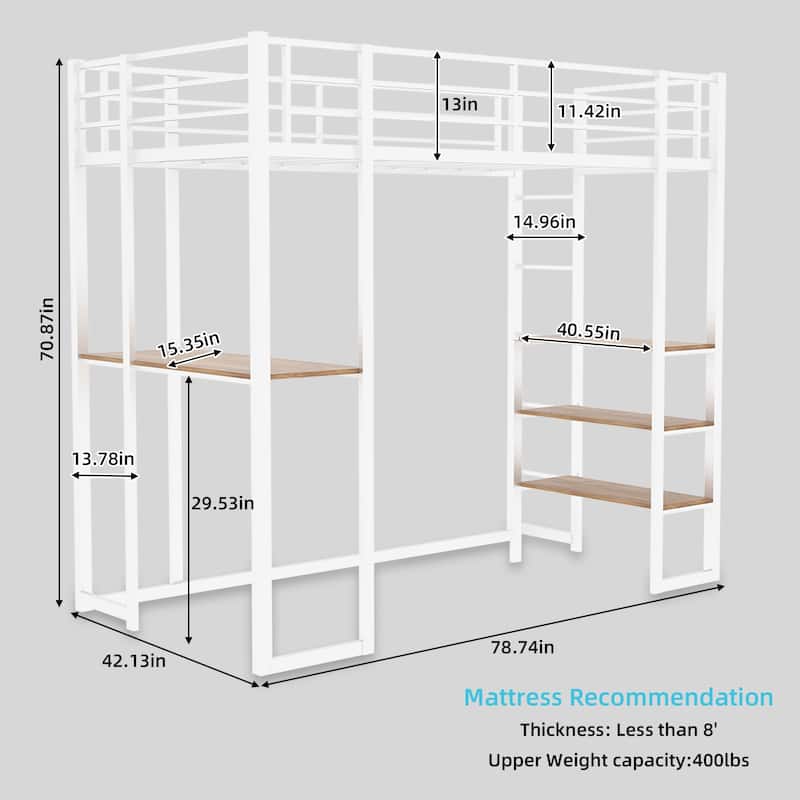 Iron frame bed with bed and table, children's and youth home bed with L-shaped desk, iron frame bed with railing and stairs