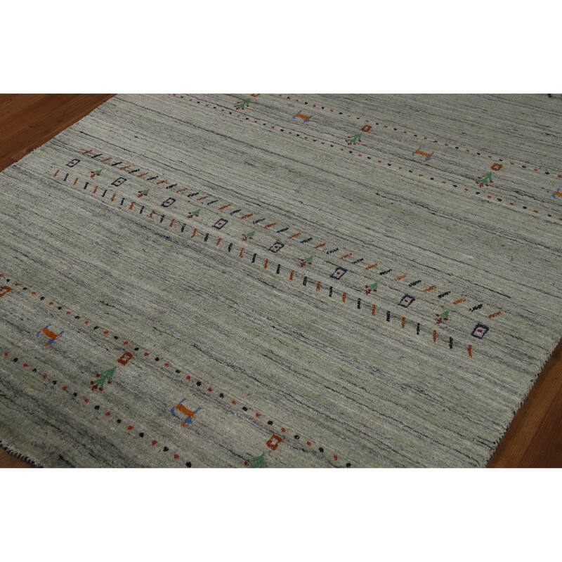 Hand Knotted Oriental 100% Wool Carpet Tribal Animal Pictorial Green Gabbeh Area Rug - 8' 1'' X 4' 11''