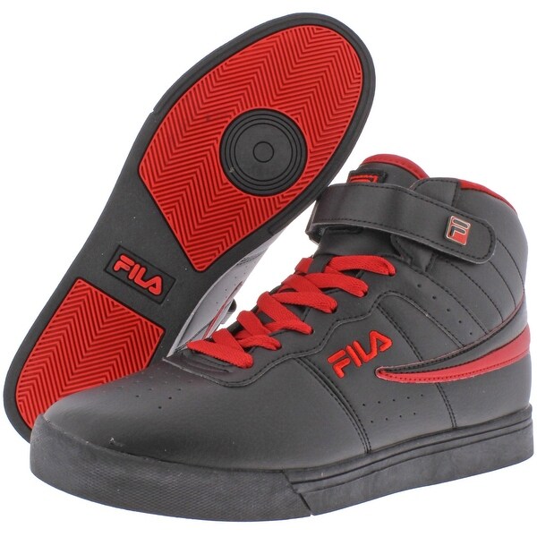 red and black fila high tops