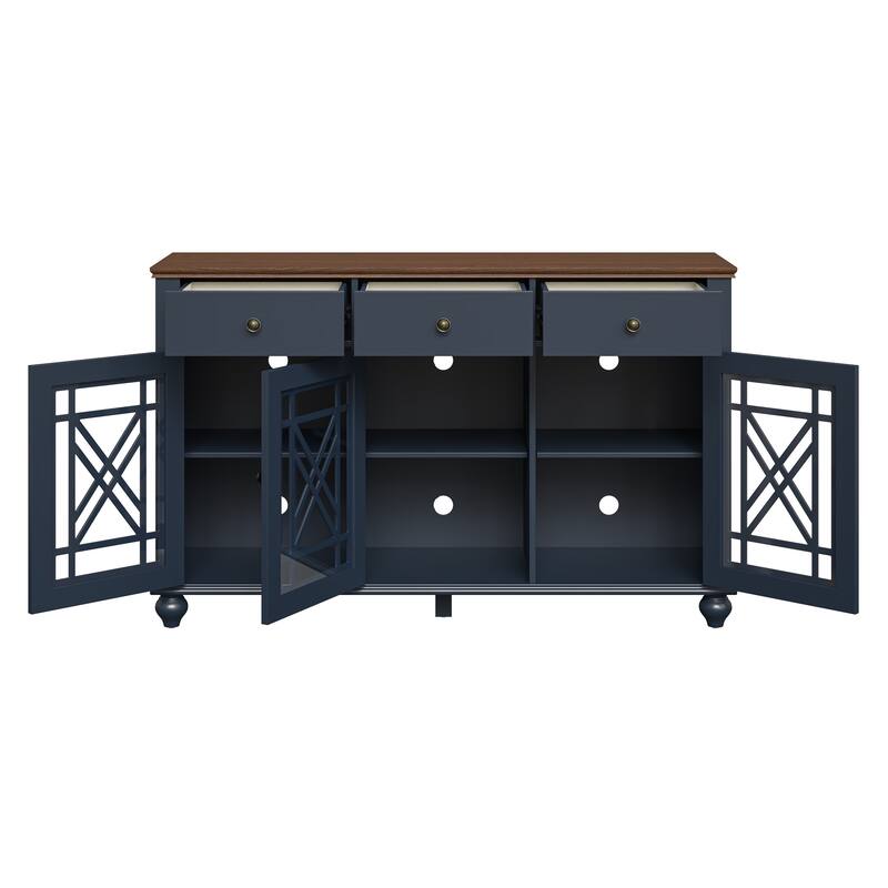 55" Vintage Style Kitchen Accent Buffet Sideboard Cabinet w/ Drawers - 55" in Width