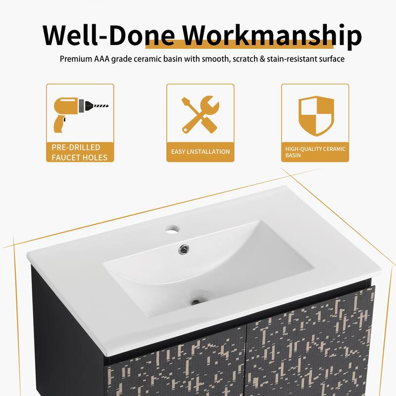 Bathroom Vanity With Sink In 24/30 Inch, Floating Bathroom Vanity with Soft Close Door