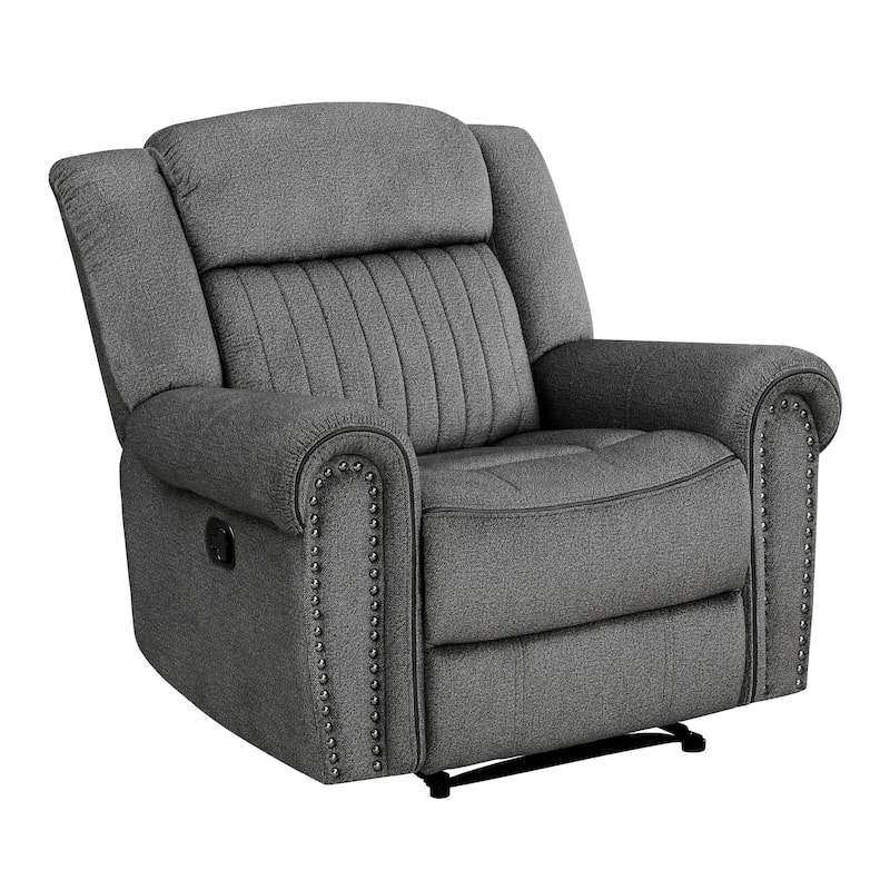 Ben 38 Inch Manual Recliner Chair, Gray Microfiber, Plush Foam, Solid Wood