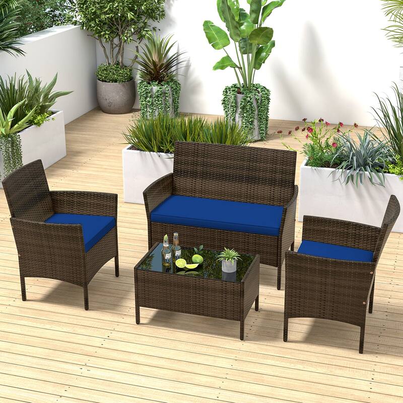 Costway 4 PCS Patio Furniture Set with Washable Cushions and Tempered - See Details