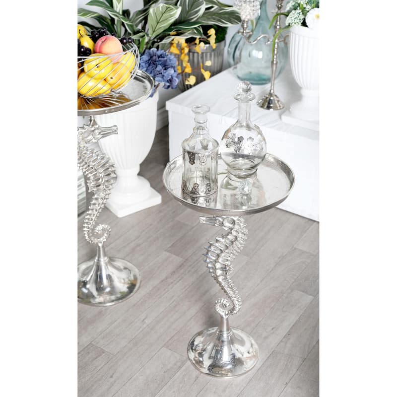 Aluminum Metal Sea Horse Pedestal Side End Accent Table with Tray Top - Silver or Gold - Roche River Decor