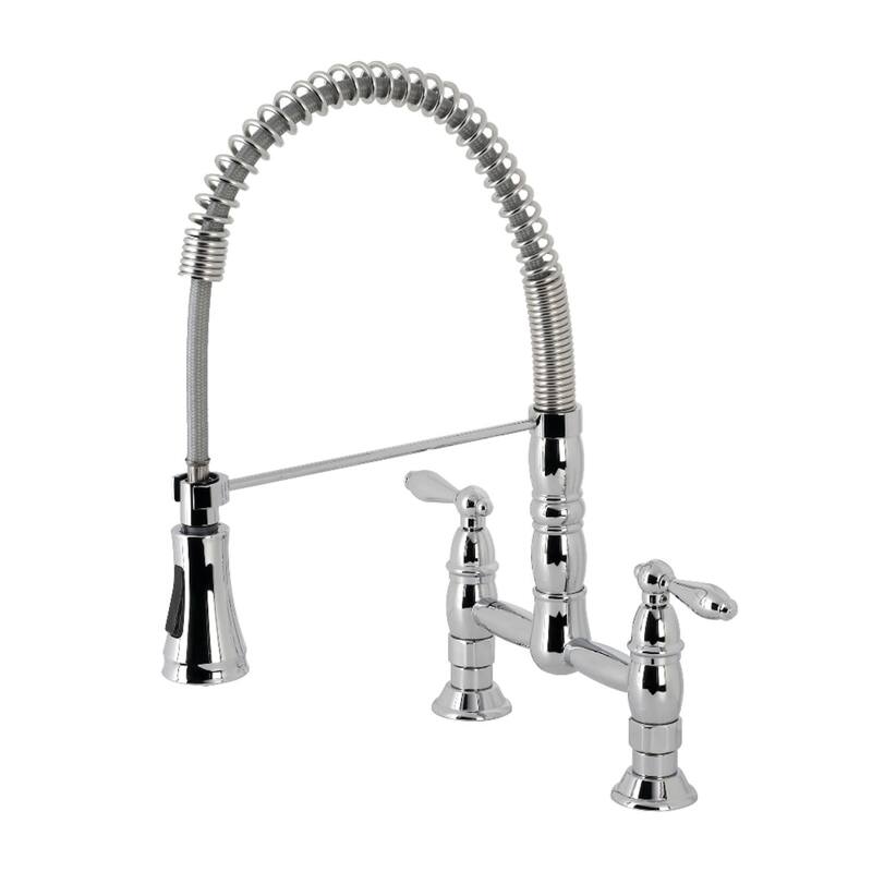 Kingston Brass Heritage 1.8 GPM Widespread Bridge Pull Down Kitchen - Polished Chrome