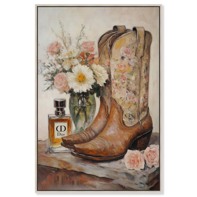 Delicate Floral Boots Canvas by Art Remedy - Silver - 36" x 54"