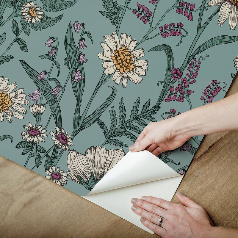 Spring Meadow Blue Peel and Stick Wallpaper