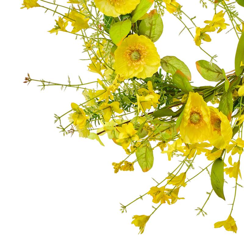 13" Spring Poppy/Forsythia Candle Ring