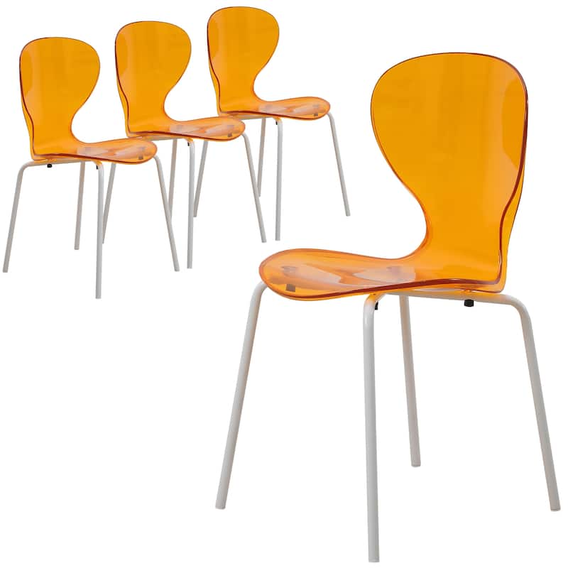 Stackable Plastic Dining Chair Set of 4 Transparent Modern Accent Side Chair for Indoor and Outdoor - Transparent Orange