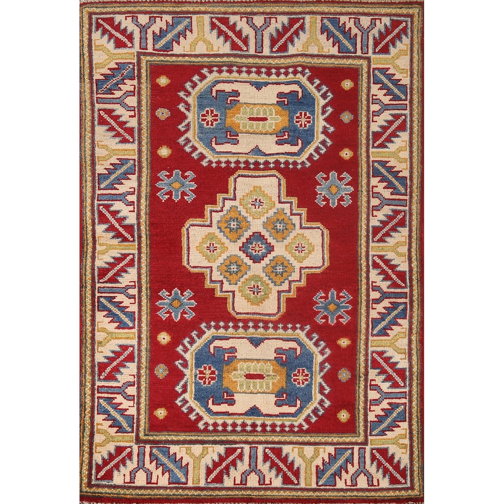 Red Kazak Accent Rug Handmade Wool Carpet - 2'9" x 4'2"