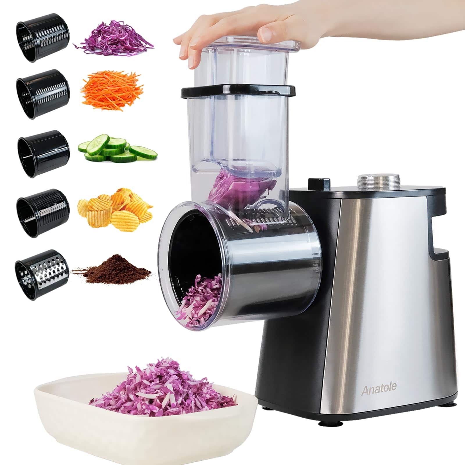 Electric Cheese Shredder Vegetable Grater 250W Stainless Steel Upgraded Large Diameter Carrot
