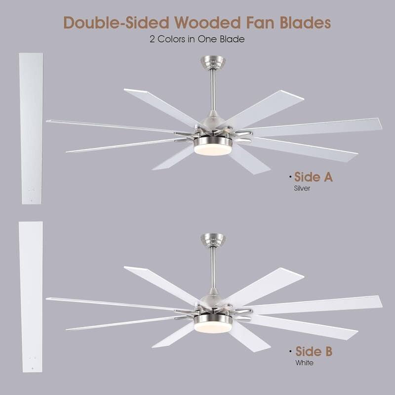 72" Ceiling Fan Light, 6-Speed, LED, APP Control, Dimmable, Timer, for Large Room,Patio,Living Room,Garage,Warehouse