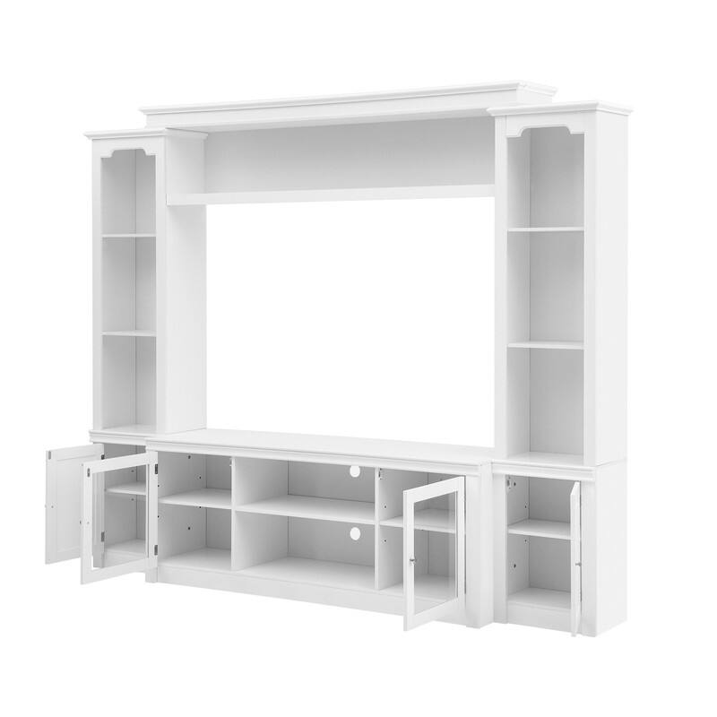 Modern Entertainment Center Wall Unit for TVs up to 65",70.87" TV Console Unit with Bookshelves & Tempered Glass Doors