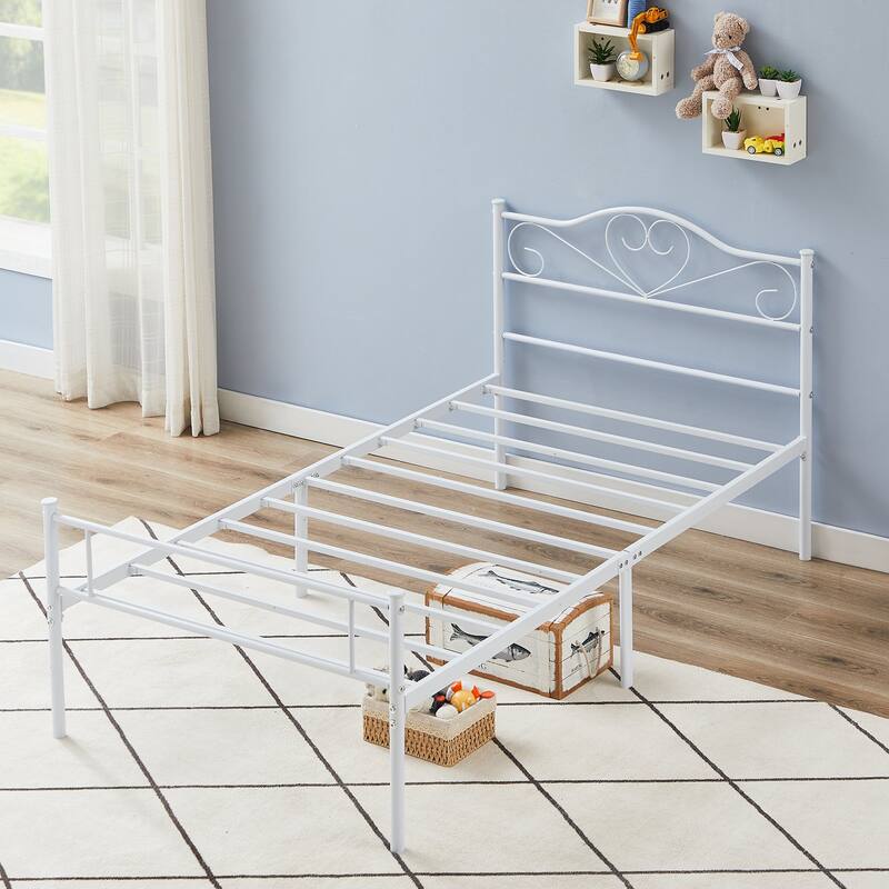 Javlergo Set of 2 Twin Metal Platform Bed Frame with Headboard and Footboard, No Box Spring Needed