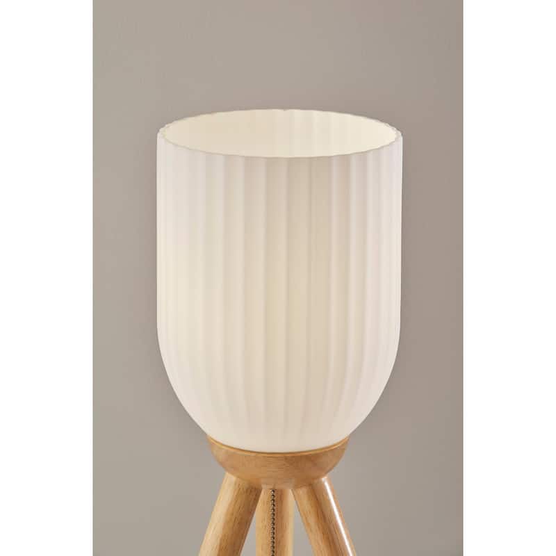 Solid Wood Tripod Table Lamp with White Ribbed Glass Shade and Pull Chain - 10” x 10” x 22.5” (D x W x H)