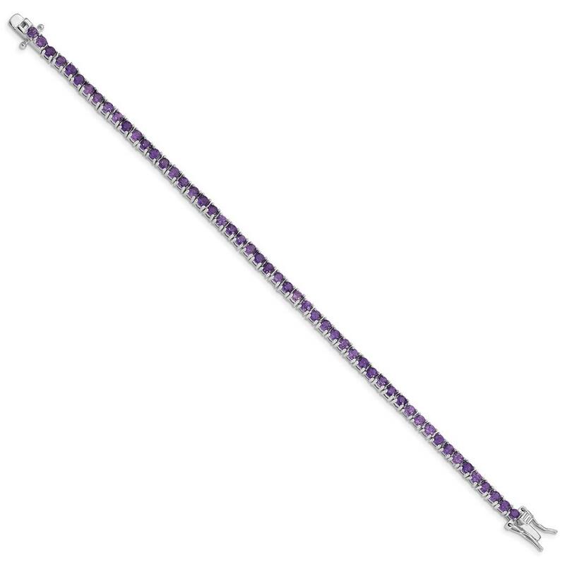 Curata 925 Sterling Silver Polished Box Catch Closure Amethyst Bracelet 7 Inch Box Clasp