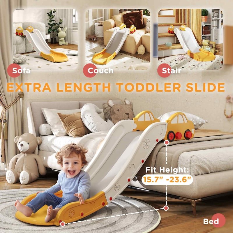 Extra Long Yellow Kids Slide for Sofa and Bed with Safe Buffer Design for Toddlers 18 to 48 Months