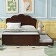 preview thumbnail 3 of 24, Full Platform Bed with Headboard & Twin Trundle - Pine Wood Frame, Cappuccino