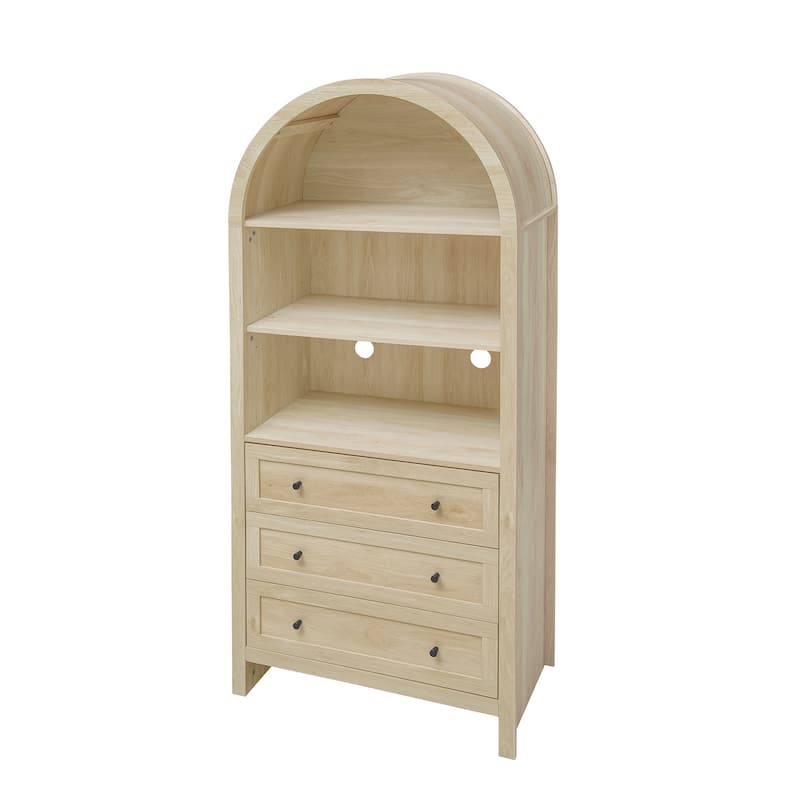 Wood Kitchen Cabinet, Storage Cabinet with Adjustable Shelves, Arched Accent Cabinet with 3 Smooth-Glide Drawers