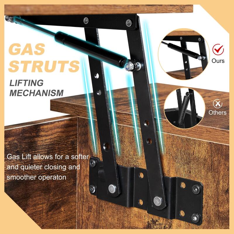 VECELO Modern Lift Top Coffee Table with Hidden Storage 2 Side Shelves Space-Saving Design for Living Room