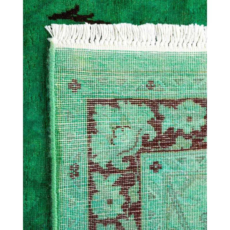 Overton Hand Knotted Wool Vintage Inspired Modern Contemporary Overdyed Green Area Rug - 2' 7" x 12' 3"