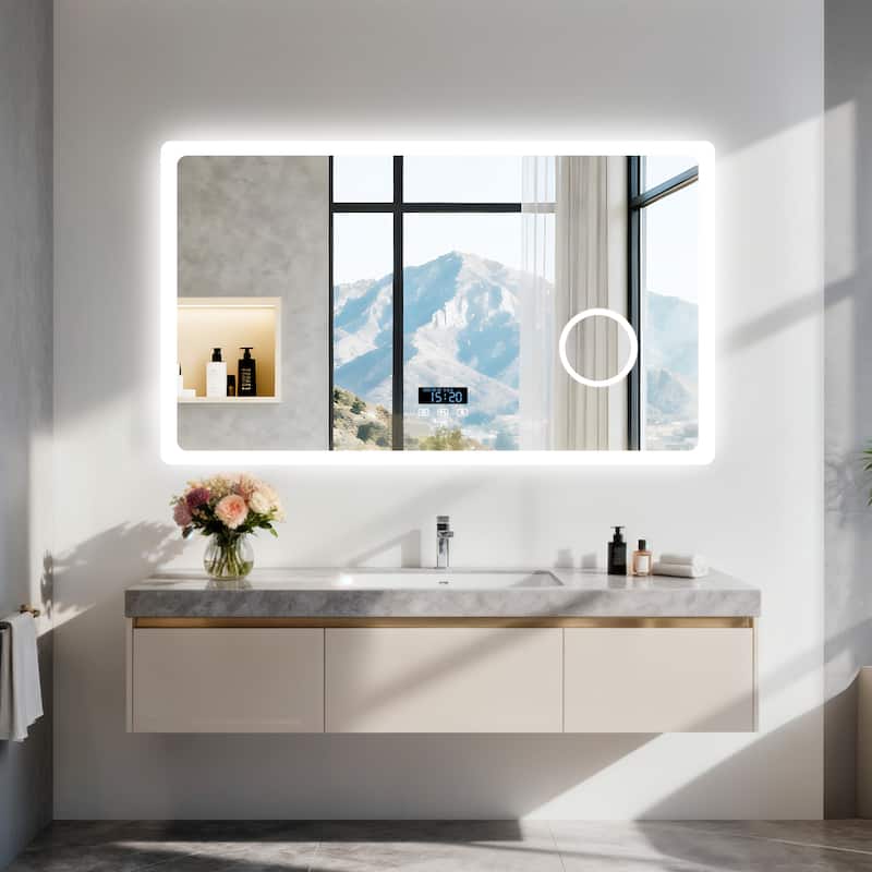 Smart LED Bathroom Mirror with Bluetooth Speaker, Anti-Fog Magnifying