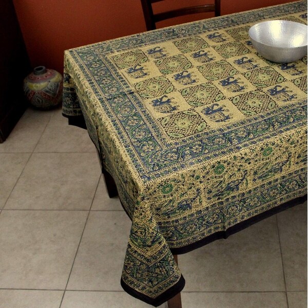 Handmade Elephant Block Print Batik Cotton Tablecloth Rectangular 60x90 inch Red