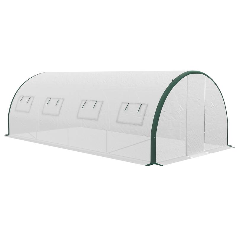 Outsunny 19.7' x 10' x 6.6' Walk-in Tunnel Greenhouse with Upgraded Structure, Outdoor Green House with 2 Hinged Doors