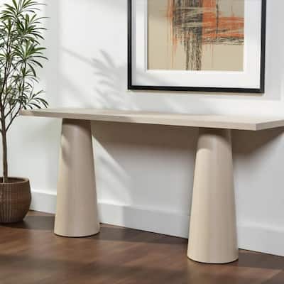 HomeRoots 72" Natural Solid Wood Distressed Double Pedestal Console Table - 72' X '30' X '18