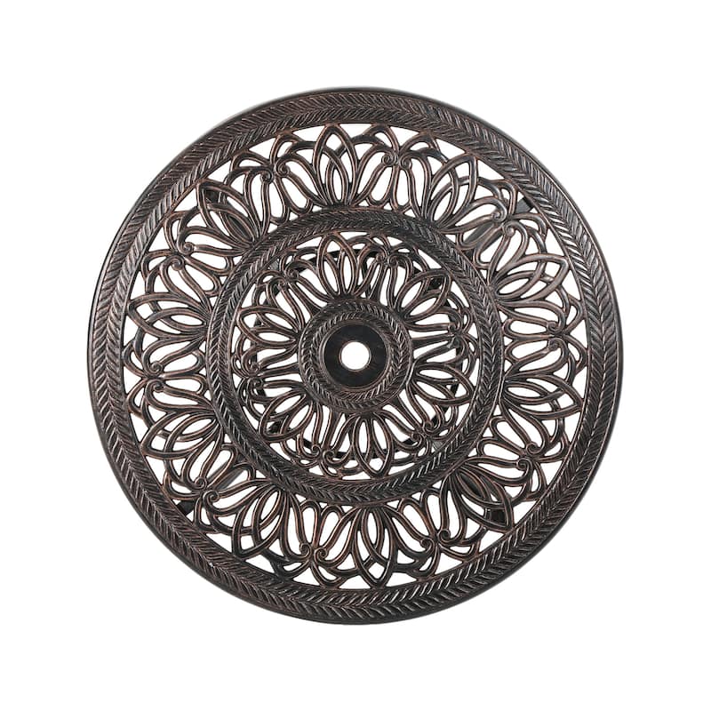 Roomfitters Outdoor Round Cast Aluminum Dining Table in Shiny Copper, Elegant Design with Intricate Patterns