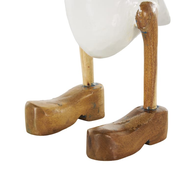 Bamboo Wood Duck Decorative Sculpture with Brown Top Hats and Shoes - Set of 3 White - Roche River Decor
