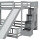 preview thumbnail 40 of 38, Twin Over Full Size Floor Bunk Bed with Slide and Safety Guardrails, Wooden Bunk Bedframe with Storage Staircase and Fence