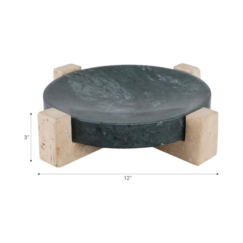 Marble Stone Decorative Tray Geometric Base Sleek Glam Modern - 12" x 12" x 3"