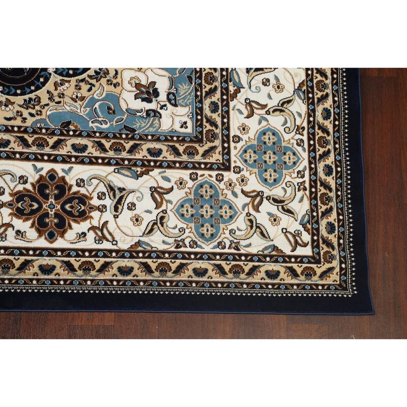 Navy Blue Floral Oriental Traditional Tabriz Area Rug Turkish Carpet