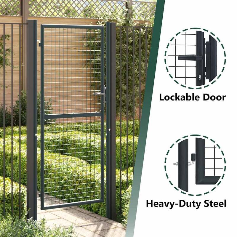 vidaXL Wire Mesh Fence Gate, Steel, Lockable, Gray