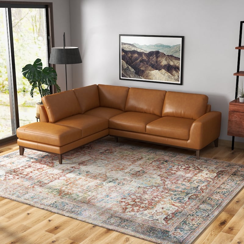 Miamo Mid Century Living Room Top Leather Corner Sectional Sofa in Tan - Tan