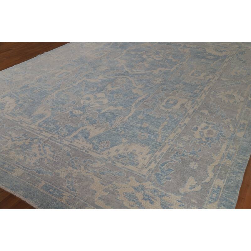 Hand Knotted Oriental 100% Wool Carpet Transitional All-Over Navy Blue & Blues Oushak Area Rug - 12' 6'' X 9' 11''