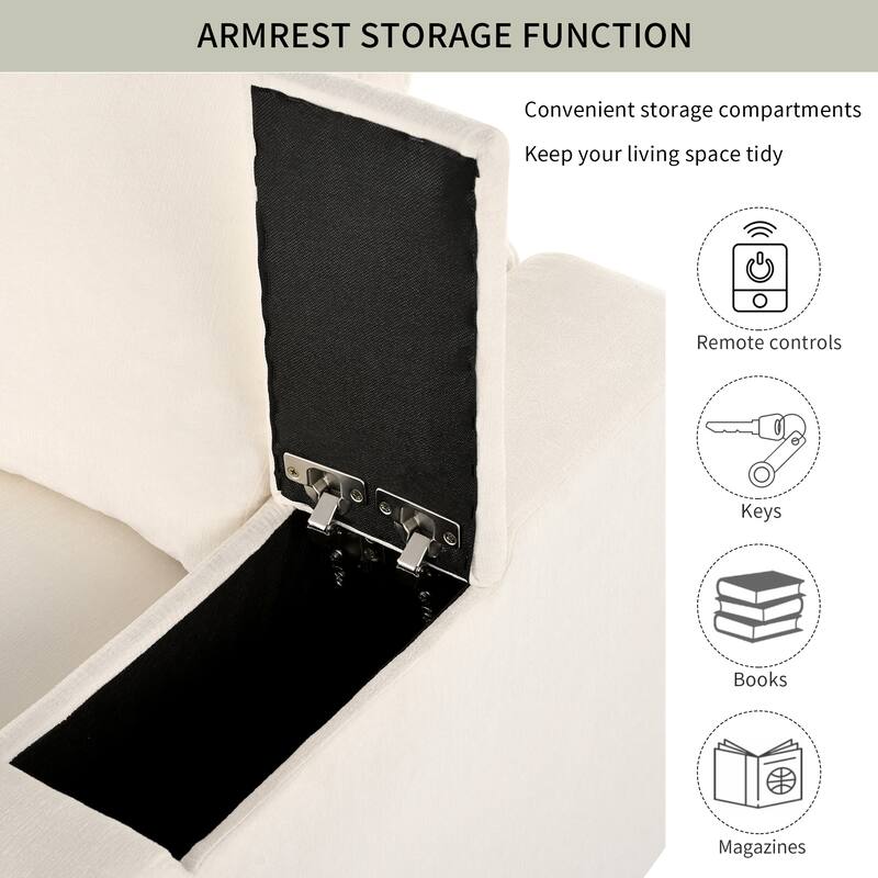 Upholstered Modular Sofa with Storage Space and USB Charge Ports, Sectional sofa Recliner Sofa with Wireless Charging