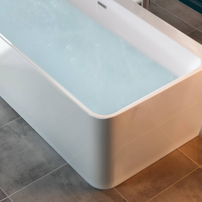 Empava 67 in. x 37.5 in. BACK TO WALL Flat Bottom Bath Tub Soaking Bathtub with Center Drain in White