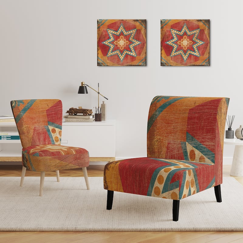 Designart "Moroccan Orange Tiles Collage I" Upholstered Bohemian Chic Accent Chair - Arm Chair