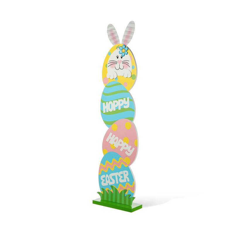 Glitzhome 42"H Easter Wooden Bunny and Eggs Porch Decor
