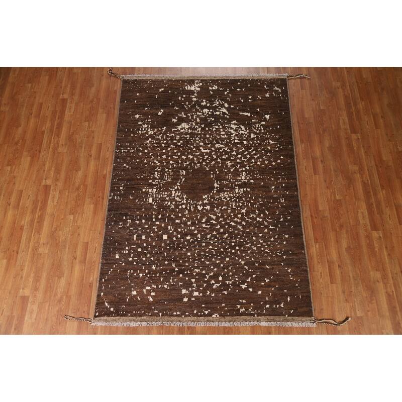 Hand Knotted Oriental 100% Wool Carpet Tribal Tribal Brown Moroccan Area Rug - 8' 2'' X 5' 8''