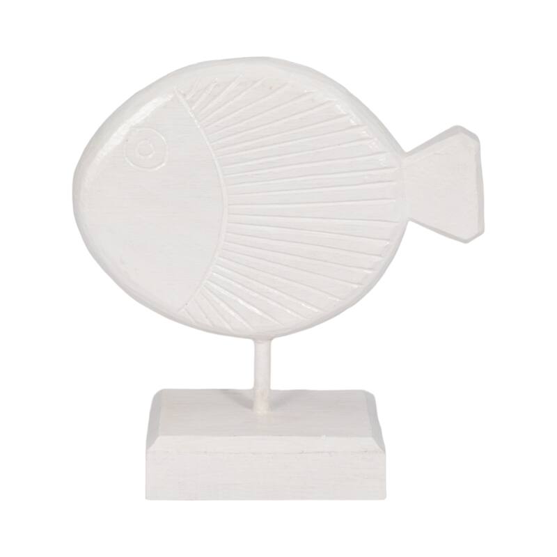 Sagebrook Home Wood Fish on Stand, Coastal Nautical Decorative Sculpture for Living Room - 10x4x11