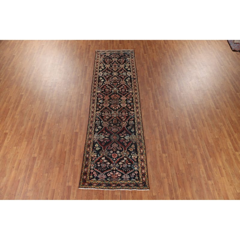 Floral Mahal Antique Persian Runner Rug Hand-Knotted Wool Carpet - 3'5" x 12'4"