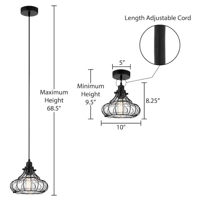 Cora River of Goods Black Metal Conical Pendant Light with Clear Glass Shade - 10" x 10" x 9.5"/68.5"
