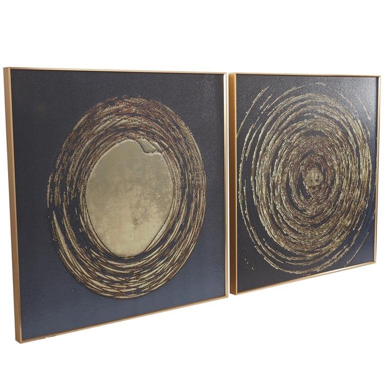 Manhattan Modern Abstract Black And Gold Framed Wall Art Set of 2