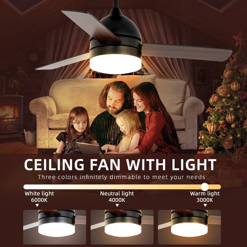 48 Inch 6 Speed Ceiling Fans, Remote LED Integrated Ceiling Fan Lighting with Quiet Reversible DC Motor