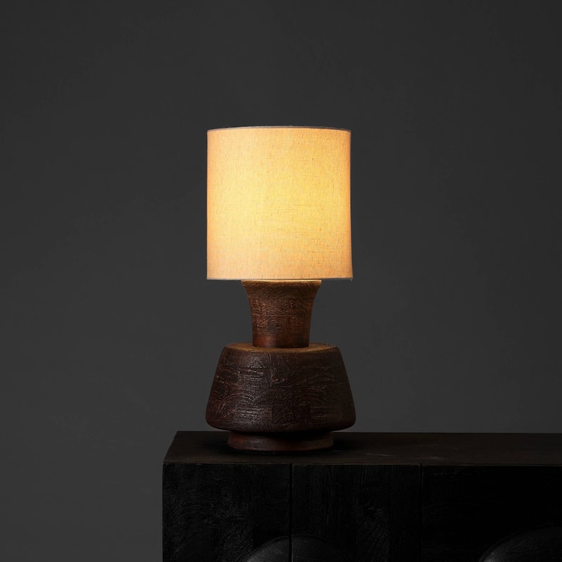 Handcrafted Artisanal Decorative Table Lamp with Wooden BaseFor Living Room-Bedroom-Home Decor-Tabletop-13X13X26.5"