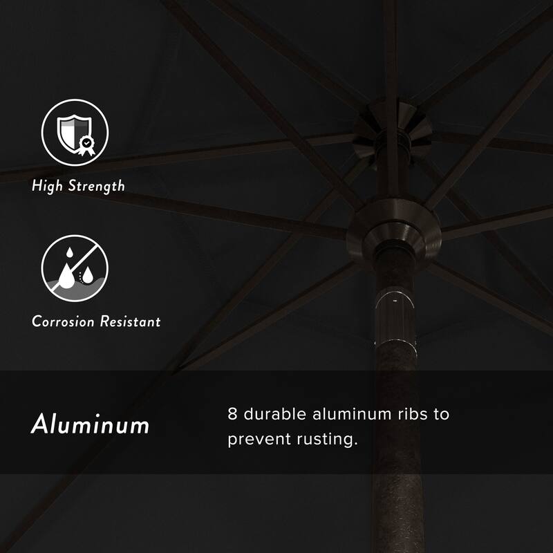 California Umbrella 7.5' Round Crank Lift Push Button Tilt Bronze Aluminum Patio Umbrella with Sunbrella Cilantro Fabric
