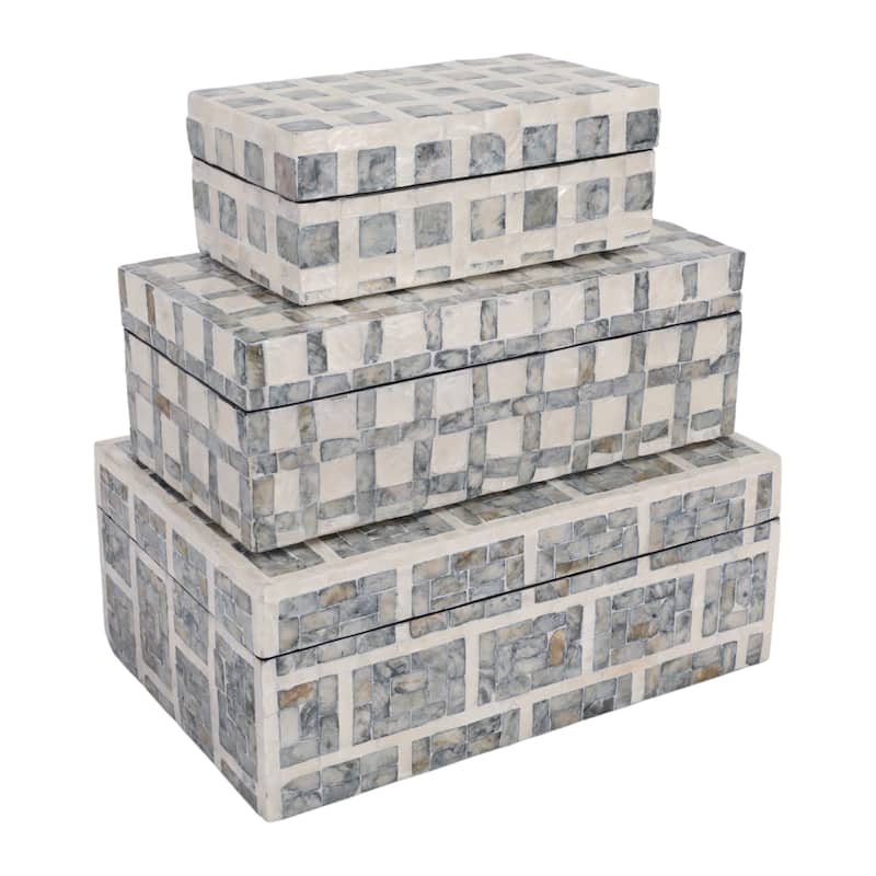 Decorative Storage Box with Geometric Pattern - Set of 3, 12",11",8" - 12.0"